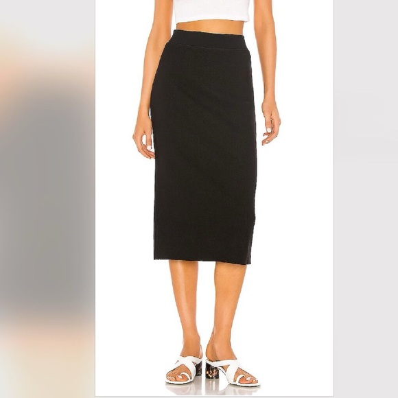 James Perse Midi Ribbed Skirt Euro Summer Slit Minimalist Black Size 1 Small - Picture 1 of 14